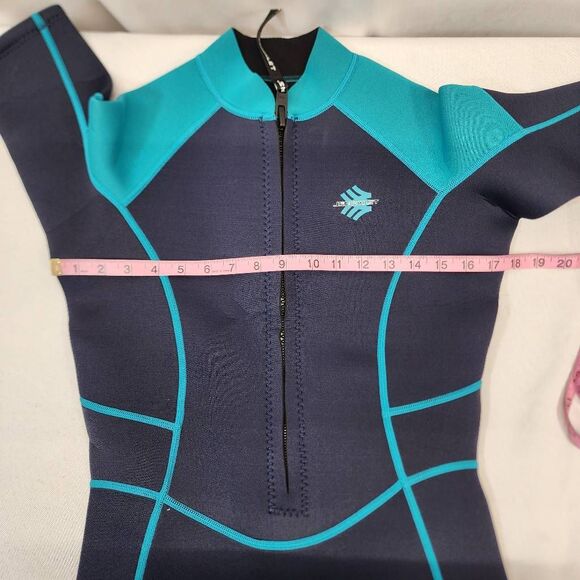Womens Medium Blue Wetsuit Shorty, 3mm Front Zipper Neoprene Snorkeling Surfing - Picture 4 of 11